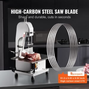 band saw blade, 51.2x0.63x0.02 inch, 5 pcs/pack meat bandsaw blades for replacement, carbon steel blade, meat cutting blade wrapped by rust proof paper, fit for commercial bone saw machines