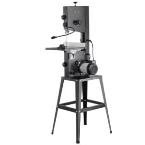 band saw with stand, 9.65 inch, 560&1100 rpm two speed benchtop bandsaw, 370w 1/2hp motor 6'' cutting height 72.13'' sawblade length, with fence and miter gauge, for woodworking aluminum plastic