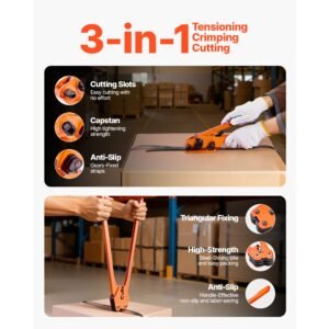 banding strapping kit, heavy duty banding sealer tool with 2000 ft pet band, 600 metal seals, 200 corner protectors, plastic pallet packaging strapping kit for warehouse, transportation, home