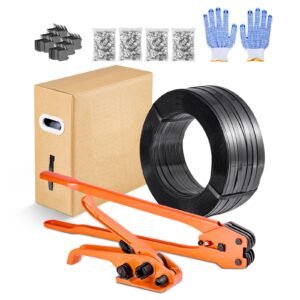 Banding Strapping Kit, Heavy Duty Banding Sealer Tool with 2000 ft PET Band, 600 Metal Seals, 200 Corner Protectors, Plastic Pallet Packaging Strapping Kit for Warehouse, Transportation, Home