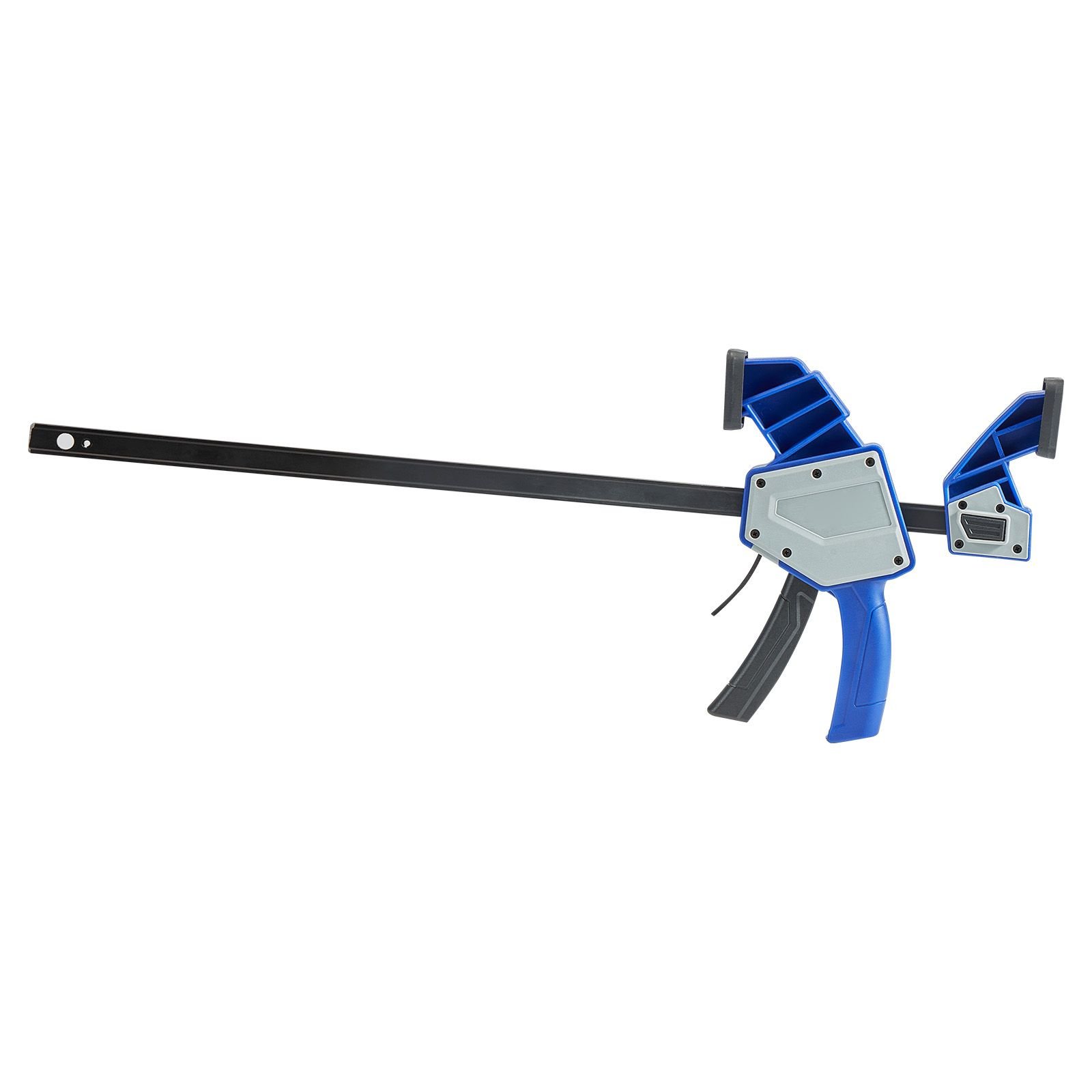bar clamps for woodworking, 2 pack 24 inch one handed clamp/spreader, quick grip f clamp with 340 lbs load limit, premium plastic and carbon steel, for woodworking metal working, blue + black