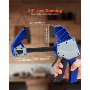 bar clamps for woodworking, 2 pack 24 inch one handed clamp/spreader, quick grip f clamp with 340 lbs load limit, premium plastic and carbon steel, for woodworking metal working, blue + black