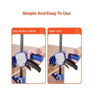 bar clamps for woodworking, 2 pack 24 inch one handed clamp/spreader, quick grip f clamp with 340 lbs load limit, premium plastic and carbon steel, for woodworking metal working, blue + black