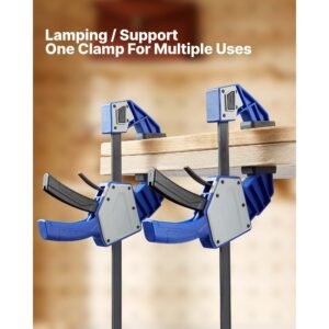 bar clamps for woodworking, 2 pack 24 inch one handed clamp/spreader, quick grip f clamp with 340 lbs load limit, premium plastic and carbon steel, for woodworking metal working, blue + black