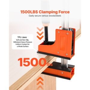 bar clamps for woodworking, 2 pack 24 inch parallel clamp set, f clamp with 1500 lbs load limit, even pressure, high strength plastic and carbon steel, for woodworking metal working, orange