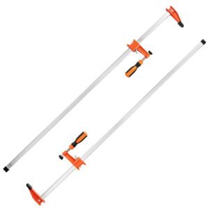 bar clamps for woodworking, 2 pack 36" clamp, quick change f clamp with 600 lbs load limit, 2.5" throat depth, cast iron and carbon steel, wood clamps for woodworking metal working