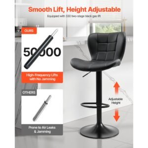 bar stool set of 2, modern pu leather counter height stools, swivel kitchen barstool with back and footrest, height adjustable armless bar chair, island barstools for kitchen, dining room, black