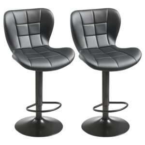 Bar Stool Set of 2, Modern PU Leather Counter Height Stools, Swivel Kitchen Barstool with Back and Footrest, Height Adjustable Armless Bar Chair, Island Barstools for Kitchen, Dining Room, Black