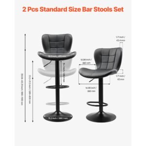 bar stool set of 2, modern pu leather counter height stools, swivel kitchen barstool with back and footrest, height adjustable armless bar chair, island barstools for kitchen, dining room, black