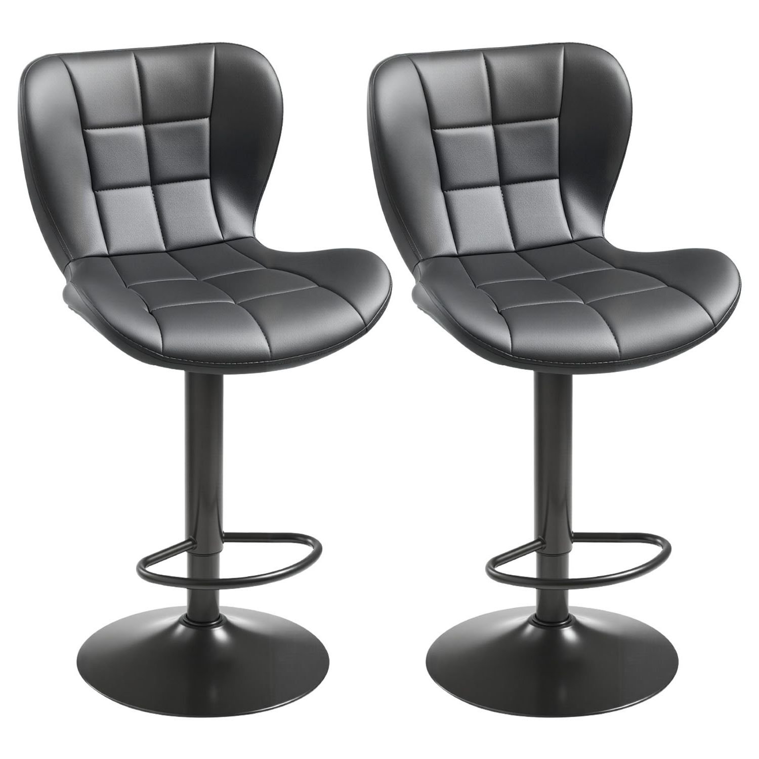 bar stool set of 2, modern pu leather counter height stools, swivel kitchen barstool with back and footrest, height adjustable armless bar chair, island barstools for kitchen, dining room, black