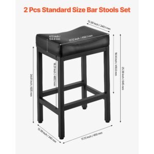 bar stool set of 2, pu leather counter height stools, 25 inch barstool with saddle seat and metal legs, easy assembly backless bar chair, island barstools for kitchen, dining room, cafe, black