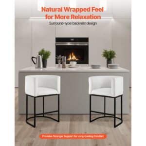 bar stool set of 3, 25 inch counter height stools, counter barstool with backrest, arm, metal frame, and footrest, accent fabric bar chair, island barstools for kitchen, dining room, white