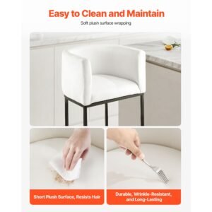bar stool set of 3, 25 inch counter height stools, counter barstool with backrest, arm, metal frame, and footrest, accent fabric bar chair, island barstools for kitchen, dining room, white