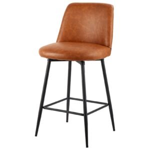 bar stool set of 3, 27 inch counter height swivel stools, modern pu leather counter barstool with backrest and metal legs, armless bar chair, island barstool for kitchen, dining room, brown