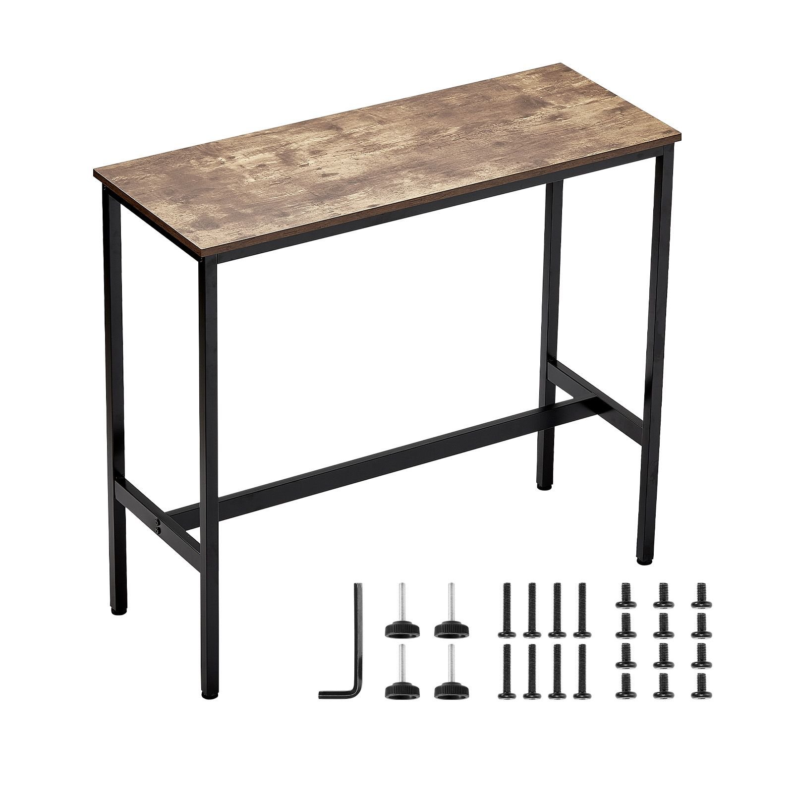 bar table, sturdy metal frame high top pub table, narrow long kitchen dining, cocktail counter bar height desk, easy to assemble,39x16x35.5 in, for living room party, rustic brown and black