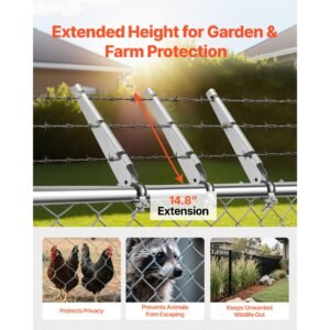 barbed wire arm, 10 packs 14.8 in fence post extender for 1.3" to 1.5" chain link fences, u bracket design, galvanized steel fence height extender, protect privacy and prevent pets jumping off
