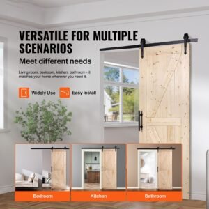 barn door and hardware kit, 30" x 84" wood sliding barn door, smoothly and quietly, barn door kit with 8 in 1 floor guide and door handle, spruce wood panelled slab, easy to install