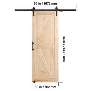 barn door and hardware kit, 30" x 84" wood sliding barn door, smoothly and quietly, barn door kit with 8 in 1 floor guide and door handle, spruce wood panelled slab, easy to install