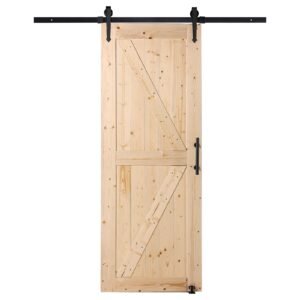 barn door and hardware kit, 30" x 84" wood sliding barn door, smoothly and quietly, barn door kit with 8 in 1 floor guide and door handle, spruce wood panelled slab, easy to install