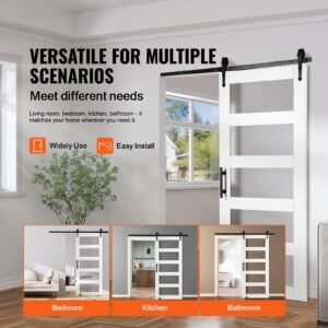 barn door and hardware kit, 36" x 84" wood and glass sliding barn door, smoothly and quietly, barn door kit with 8 in 1 floor guide and door handle, spruce wood slab and frosted glass