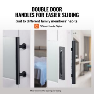 barn door and hardware kit, 36" x 84" wood and glass sliding barn door, smoothly and quietly, barn door kit with 8 in 1 floor guide and door handle, spruce wood slab and frosted glass