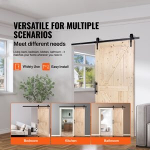 barn door and hardware kit, 36" x 84" wood sliding barn door, smoothly and quietly, barn door kit with 8 in 1 floor guide and door handle, spruce wood panelled slab, easy to install