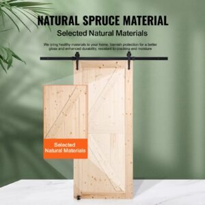 barn door and hardware kit, 36" x 84" wood sliding barn door, smoothly and quietly, barn door kit with 8 in 1 floor guide and door handle, spruce wood panelled slab, easy to install