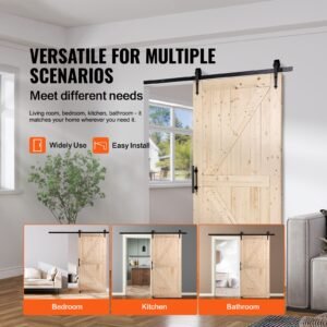 barn door and hardware kit, 42" x 84" wood sliding barn door, smoothly and quietly, barn door kit with 8 in 1 floor guide and door handle, spruce wood panelled slab, easy to install