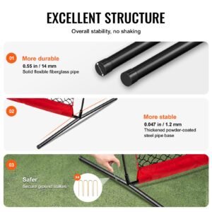 barricade backstop net, 12x9 ft ball sports barrier netting, portable practice equipment with carry bag, protection screen for baseball softball lacrosse soccer hockey training, for backyard