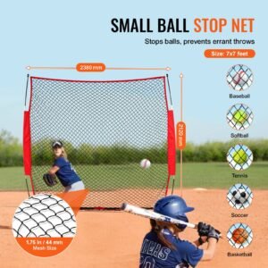 barricade backstop net, 7x7 ft ball sports barrier netting, portable practice equipment with carry bag, protection screen for baseball softball lacrosse soccer hockey training, for backyard