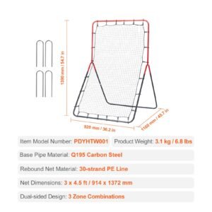baseball and softball rebounder net, 3 x 4.5 ft pitchback baseball pitching nest, 3 way baseball, softball pitchback net, fielding trainer, bounce back net for fielding/throwing practice