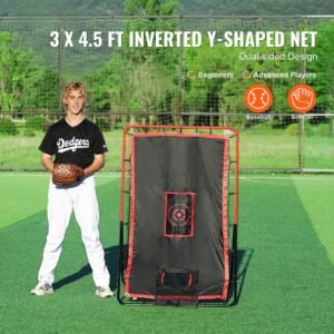 baseball and softball rebounder net, 3.5 x 4.5 ft 2 in 1 switch hitter pitch trainer, pitchback baseball pitching return trainer nest, bounce back net for fielding/throwing practice