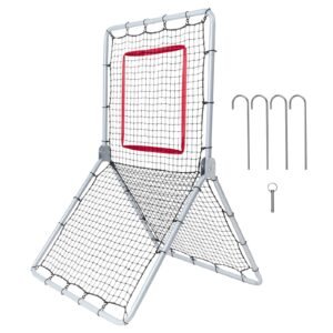 baseball and softball rebounder net, 3.5 x 6 ft pitchback baseball pitching nest, softball pitchback net, fielding trainer, bounce back net for fielding/throwing practice, 5 adjustable angles