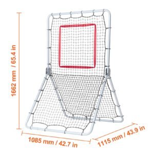 baseball and softball rebounder net, 3.5 x 6 ft pitchback baseball pitching nest, softball pitchback net, fielding trainer, bounce back net for fielding/throwing practice, 5 adjustable angles