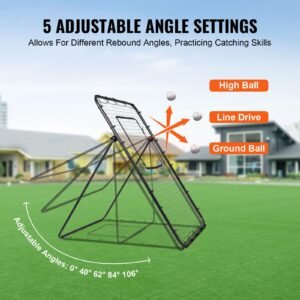 baseball and softball rebounder net, 4 x 6 feet pitchback baseball nest for pitching and fielding training, pitch return trainer rebound net with pitching target, 4 adjustable angles