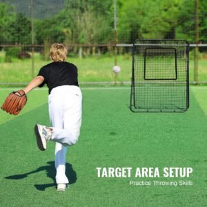 baseball and softball rebounder net, 4 x 6 feet pitchback baseball nest for pitching and fielding training, pitch return trainer rebound net with pitching target, 4 adjustable angles