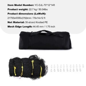 baseball batting netting, professional softball baseball batting hitting training net, practice portable pitching cage net with door & carry bag, heavy duty enclosed pe netting, 70ft (net only)
