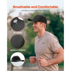 baseball cap, plain baseball hat with breathable fabric, adjustable size, lightweight summer thin sports caps ideal for running, workouts, or outdoor activities, 1 pc, black