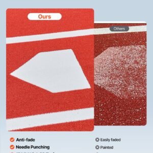 baseball hitting mat, 10x3.8 ft batting cage mat, batters box turf mats, softball batting practice equipment with home plate and anti fade turf, portable training aid for indoor outdoor, red