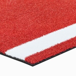 baseball hitting mat, 12x6 ft batting cage mat, batters box turf mats, softball batting practice equipment with home plate and anti fade turf, portable training aid for indoor outdoor, red