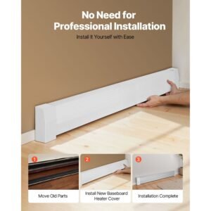 baseboard heater covers, premium series 5 ft standard electric heating unit front cover for home improvement, heavy duty steel, easy installation for bedroom replacing old cover, white