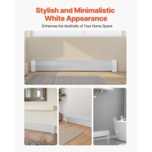 baseboard heater covers, premium series 5 ft standard electric heating unit front cover for home improvement, heavy duty steel, easy installation for bedroom replacing old cover, white