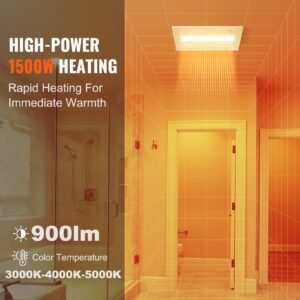 bathroom exhaust fan, 1500w heating, 110 cfm high efficiency ventilation, 1.5sones low noise operation, energy saving bathroom ceiling fan, for various ceilings