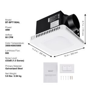 bathroom exhaust fan, 80 cfm high efficiency ventilation, 1.5sones low noise operation all copper motor, energy saving bathroom ceiling fan, no need for attic access, for various ceilings