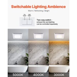 bathroom exhaust fan with led light, 80 cfm bathroom vent three gear color temp, 1.5 sones low noise, premium ac motor ceiling fan for laundry room, storage room, home ventilation, white