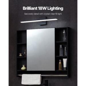 bathroom vanity light bar, 24.02 inch, led modern light fixture over mirror, with 360° rotatable, ip44 waterproof, 18w, 6000k, wall lighting for bathroom, living room, bedroom, hallway, black