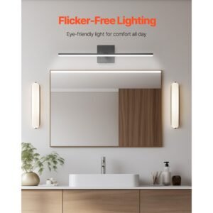 bathroom vanity light bar, 24.02 inch, led modern light fixture over mirror, with 360° rotatable, ip44 waterproof, 18w, 6000k, wall lighting for bathroom, living room, bedroom, hallway, black