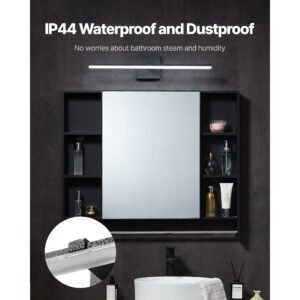 bathroom vanity light bar, 24.02 inch, led modern light fixture over mirror, with 360° rotatable, ip44 waterproof, 18w, 6000k, wall lighting for bathroom, living room, bedroom, hallway, black