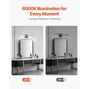 bathroom vanity light bar, 24.02 inch, led modern light fixture over mirror, with 360° rotatable, ip44 waterproof, 18w, 6000k, wall lighting for bathroom, living room, bedroom, hallway, black