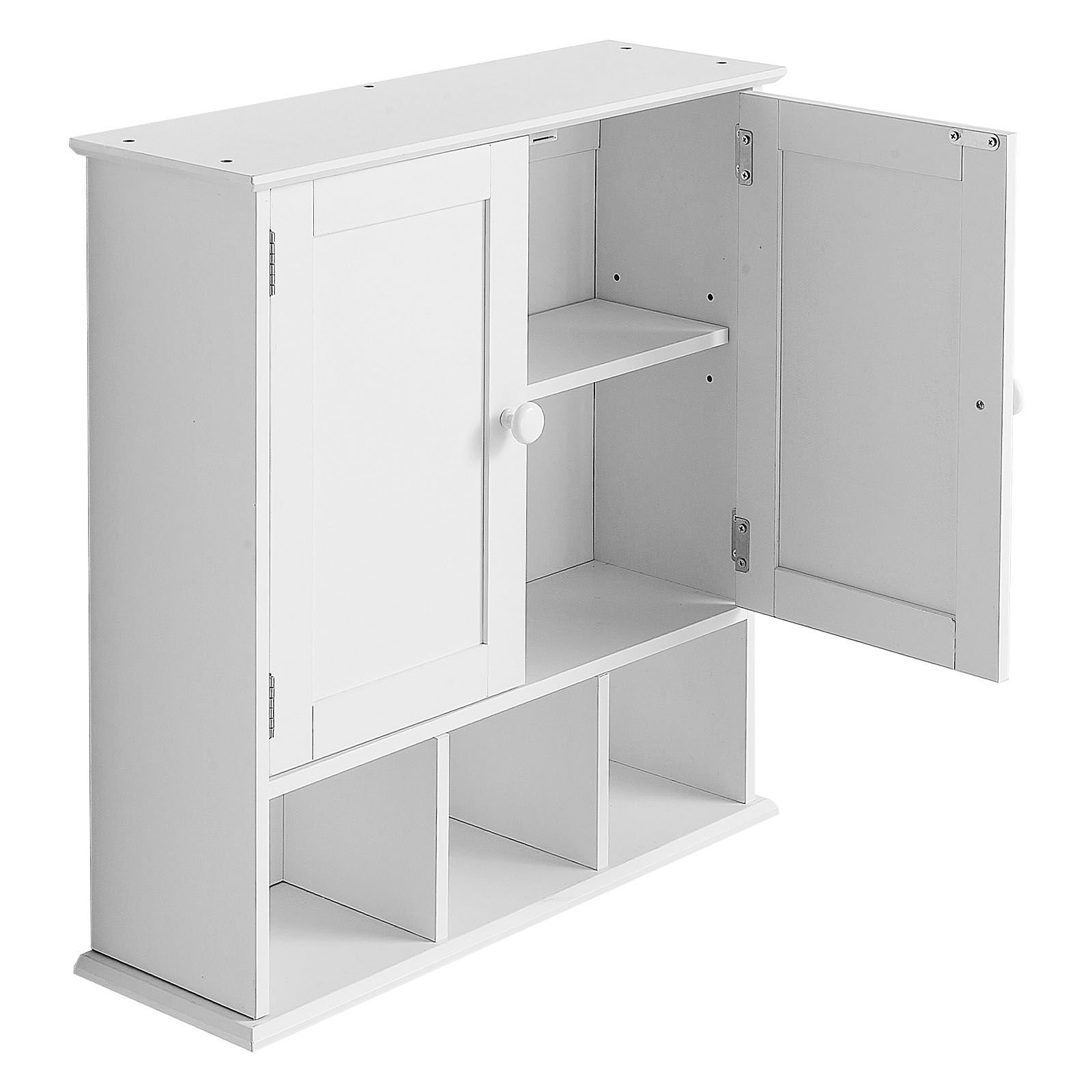 bathroom wall cabinet, 2 doors & adjustable shelf, over the toilet storage medicine cabinet wall mounted, hanging organizer with shelves & open partition for laundry room kitchen restroom, white